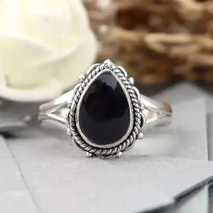 Anillos de Ónice Negro Natural de Estilo Moderno, Plata de Ley 925, Gema en Forma de Pera de 9x11 mm, Joyería Bohemia para Mujer, Precio de Fábrica - Product Image 5