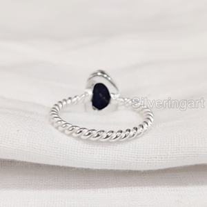 Bague pour femme en pierre brute, Lapis Lazuli naturel, avec fil torsadé, en argent sterling 925, pour mariage et Noël - Product Image 6