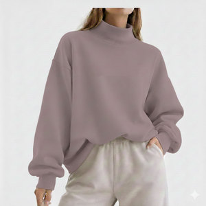 Sweat-shirt en molleton à col montant oversize pour femme, confortable, uni, décontracté, ample, pour l'hiver, tendance streetwear, haut quotidien - Product Image 1