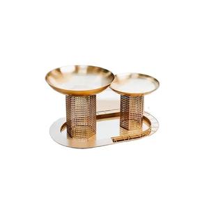 Cuenco de Pedestal de Metal sostenible hecho a mano al por mayor Mesa Redonda dorada decorativa antigua fruta seca para servir para fiestas - Product Image 4