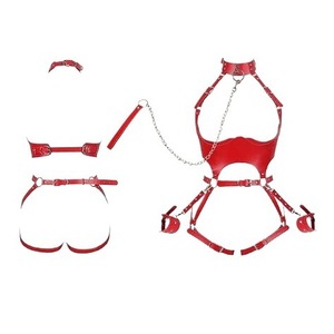 Conjunto de lencería de cuero con encaje hueco y esposas - Product Image 5