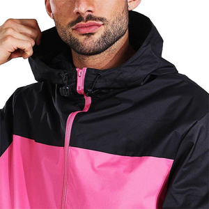 Veste d'extérieur pour homme Color Block Rose et noir Coupe-vent Zip complet Haut de sport léger à capuche - Product Image 3