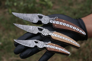 Cuchillo plegable de acero de Damasco Premium, hoja duradera hecha a mano, perfecta para acampar al aire libre, senderismo y transporte diario - Product Image 2