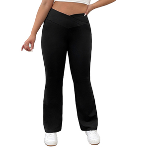 Pantalon évasé pour femme en toile de coton extensible 100% de haute qualité, taille mi-haute, devant plat, avec les dernières tendances 2026 - Product Image 5