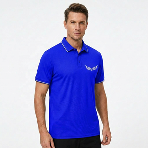 Chemise décontractée à manches courtes pour homme, bleu uni, tricotée, respirante, avec logo personnalisé, style boutonné, vente en gros - Product Image 4