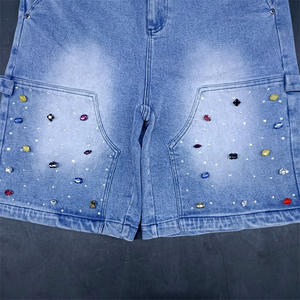 Pantalones cortos acampanados holgados desgastados con lavado ácido de pierna ancha de gran tamaño con diamantes de imitación de diseñador personalizados para hombres - Product Image 6