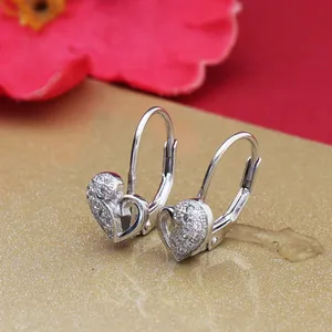 925 <b>Silver</b> Heart Clip-On Earrings With Crystal Rhinestones Romantic Everyday Wear For Women - Product Image 2