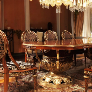 ชุดโต๊ะอาหารไม้สักแท้พับได้ 8 ที่นั่ง ดีไซน์หรูหรา |   เฟอร์นิเจอร์รับประทานอาหารแกะสลักทองคำสไตล์โมเดิร์น ทำด้วยมือ สำหรับใช้ในอพาร์ตเมนต์และโรงแรม - Product Image 2