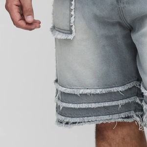 Shorts en jean slim pour hommes avec panneaux effilochés – Prix de gros, service OEM 2026 / Prix abordable, confortable, décontracté, design élégant en jean - Product Image 6