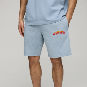 Pantalones cortos de chándal con patrón sólido de algodón 100% para hombre, cintura elástica informal, cordón, ligero, entrenamiento, salón, playa, Jersey - Product Image 1