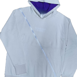 Sweat à capuche zippé diagonal gris clair pour hommes femmes nouveau sweat-shirt en polaire bicolore élégant haut décontracté Streetwear chaud à capuche en vente - Product Image 3