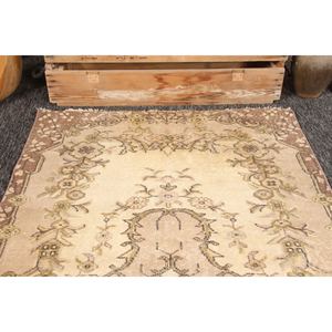 Alfombra de 3.5x6.4 pies, Alfombra Turca Vintage, Alfombra Marrón Geométrica con Elementos Florales - Product Image 2