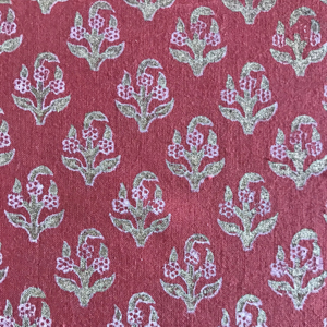 ผ้าฝ้ายพิมพ์ลายดอกไม้สีชมพูเข้มด้วยมือ - Product Image 1