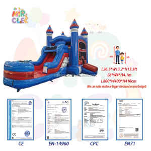<span class=keywords><strong>Château</strong></span> <span class=keywords><strong>Gonflable</strong></span> Commercial Wet Dry avec Toboggan et Piscine Rouge Bleu Combo pour Fêtes - Product Image 4