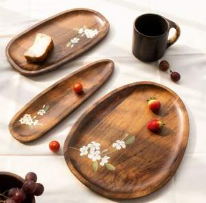 Bandeja de servicio de madera de mango de estilo clásico, vajilla ecológica hecha a mano, utensilios de cocina, bandeja de Color Natural más vendida, Mesa - Product Image 1