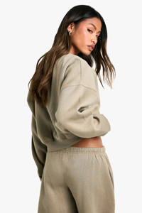 Nouveau Style coréen lavé kaki couture col rond Boxy plaine sweat pour femmes français éponge tissu femmes sweats à capuche et sweats - Product Image 2