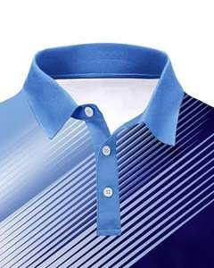 Camiseta Polo Personalizada para Hombre, Azul Claro y Azul Marino con Rayas Degradadas, Manga Corta, Cuello con Botones, Corte Ajustado Informal, Top de Verano - Product Image 4