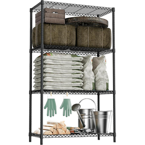 MZG Durable Home Garden Storage Utility <b>Rack</b> Rustproof Outdoor Standing Shelf Units Dark Grey Steel 4-Tier Wire Shelving - Product Image 2