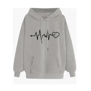 Sweat à capuche élégant et surdimensionné pour femmes personnalisé 100% respirant anti-boulochage coton à la mode 3D broderie à capuche avant - Product Image 1