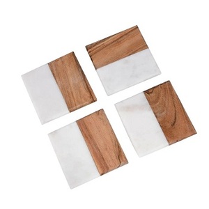 Juego de posavasos de resina de madera de acacia grabado personalizado, juego de posavasos aislado cuadrado redondo de epoxi con soporte de mesa para el hogar - Product Image 3