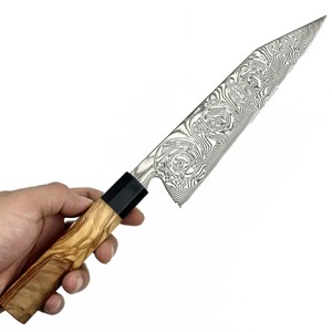 Venta al por mayor personalizado OEM ODM fábrica de cubiertos profesional nuevo cuchillo de Chef de acero de Damasco con cuerno negro y mango de madera de Olivo - Product Image 5
