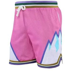 Custom <b>Pink</b> Graphic Basketball <b>Shorts</b> Mesh Fabric Streetwear Sports <b>Shorts</b> with Drawstring Elastic Waist Mountain Design - Product Image 2