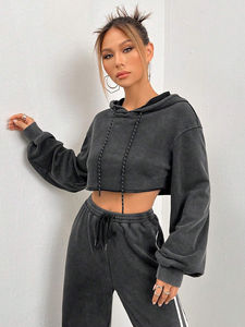 Haut court vintage pour femmes personnalisé sweat à capuche décontracté pour femmes pulls à capuche courts oversize à épaules tombantes pour femmes - Product Image 5