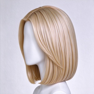 Peluca sintética rubia corta y lisa con raya en el medio, fibra resistente al calor, sedosa y suave, línea de cabello natural, peluca completa para mujer, uso diario - Product Image 4
