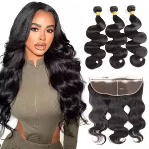 Sunnynatural 100% Menselijk Haar Extensie Natuurlijke Kleur Dubbele Trekmachine Gemaakt Inslag Body Wave Met 13*4 Lace Frontal