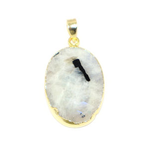 Stunning Design Natural White Moon Stone Irregular Shape 22K Electroplated Pendant Brass Metal Fashionable Jewellery for Women - Product Image 2