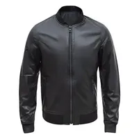 Blouson de motard en cuir d'agneau noir pour homme, coupe classique confortable, blouson d'hiver tanné