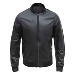 Chaqueta de motorista de piel de oveja negra para hombre, cómoda chaqueta de bombardero para todas las estaciones, condición de tela nueva - Product Image 5