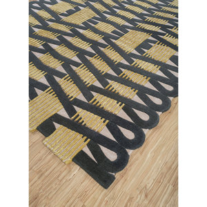 Jaipur Wunderkammer Grey & Black Geometric Pattern Hand Tufted Wool & Viscose Rugs Top-9061 Plush <b>Carpet</b> for Home Exhibition Use - Product Image 2