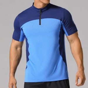 T-shirt en soie de glace pour hommes Tennis Golf Fitness Collants athlétiques Gym Muscle Fit Shirt Half Zip Color Block Short Sleeve Tee Sport Wear - Product Image 2