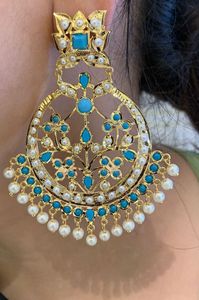 Pendientes de araña Chandbali chapados en oro de alta calidad en estilo étnico Jadau, joyería de latón para bodas, fiestas, regalos - Product Image 5