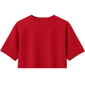 เสื้อยืดลำลองผู้ชายไซส์ใหญ่ คุณภาพสูง ปรับแต่งโลโก้ได้ สีแดงล้วน 220gsm ผ้าฝ้ายออร์แกนิค 100% ระบายอากาศได้ดี - Product Image 4