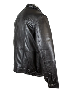 Blouson d'hiver décontracté pour homme en cuir véritable de peau de mouton noir, col montant, taille élastique, style vintage, veste bomber - Product Image 3