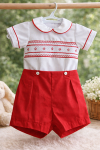 Conjunto de Ropa para Bebé Niño con Pantalones Cortos Rojos, Traje Clásico Bordado para Bebé - Product Image 2
