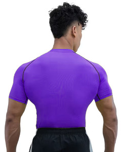 Chemise d'entraînement de compression à demi-manche et à séchage rapide pour homme Skinny Fit Spandex Long Rash Guard Motif uni sublimé pour BJJ MMA - Product Image 2
