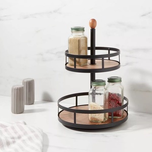 Étagère à épices rotative classique à un niveau en acier inoxydable noir durable et imperméable pour la cuisine, organisateur de pots à épices - Product Image 6