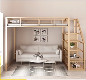 سرير بإطار معدني موفر للمساحة بتصميم فاخر مع مساحة احتياطية للأريكة أثاث منزلي داخلي درج سرير مرتفع أثاث غرفة نوم - Product Image 4