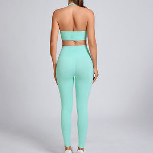 OEM ODM Solid Plus Size Breathable Activewear Gym Fitness Sets Women 2 Piece Workout Sports Bra Butt Lift Leggings Yoga Flared - Product Image 3