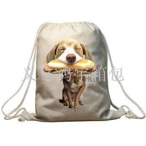 Custom Cotton Drawstring <b>Backpack</b> with 3D <b>Wolf</b> Head Print Promotional Sport Sack - Product Image 2