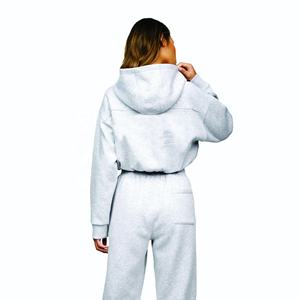 Customized 100%Cotton Cropped Athletics <b>Women</b> Tracksuit Full <b>Zip</b> Hood Heather <b>Grey</b> <b>Women's</b> Tracksuit Top <b>Hoodie</b> - Product Image 4