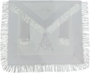 Juego de Delantal y Guantes Masónicos - Cuero Sintético, Bordado a Máquina con Escuadra y Compás, Flecos Blancos, Origen Importado - Product Image 4