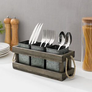 High Quality Wholesale Square Shape Galvanized Metal Utensil Holder Handmade Spoon Rests Pot <b>Clips</b> for Kitchen Use Wood Material - Product Image 3