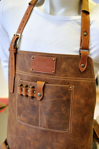 High Quality Genuine Leather Adult Bibs Adjustable <b>Cross</b> <b>Back</b> Sleeveless <b>Apron</b> with Pockets Fashion Adult Size LPN-063 - Product Image 5