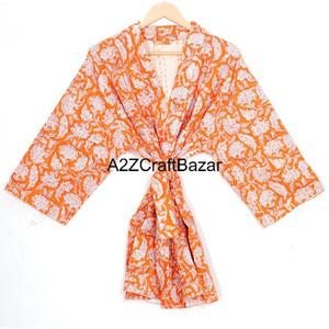 Chaqueta Kimono Acolchada Reversible 100% Algodón con Estampado en Bloques, Transpirable, con Botones Cubiertos - Diseño Indio para Varias Temporadas - Product Image 6