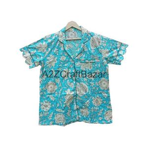 Conjunto de pijama corto de verano de algodón Pura indio de la mejor calidad para mujer, vestido de noche elegante estampado a mano con estampado Floral para Navidad - Product Image 2