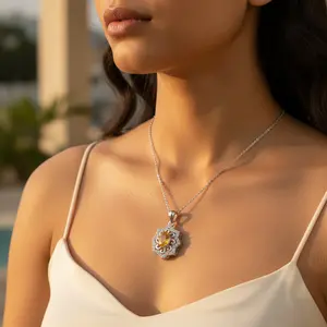 Bijoux fins en argent 925 pour femmes, pendentif en pierre précieuse jaune fait à la main, plaqué rhodium, motif unique, charme en or rose, cadeau - Product Image 2